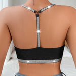 Women Vest Bra See-through Halter Neck Flower Backless Sports Style Knitted Elastic Crop Top Bra for Yoga Gym Running