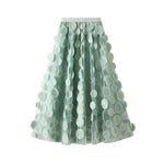Women Tulle Tutu Skirt Solid Color 3D Dot Elastic Mesh Fairy A-Line Skirt for Beach Party Streetwear