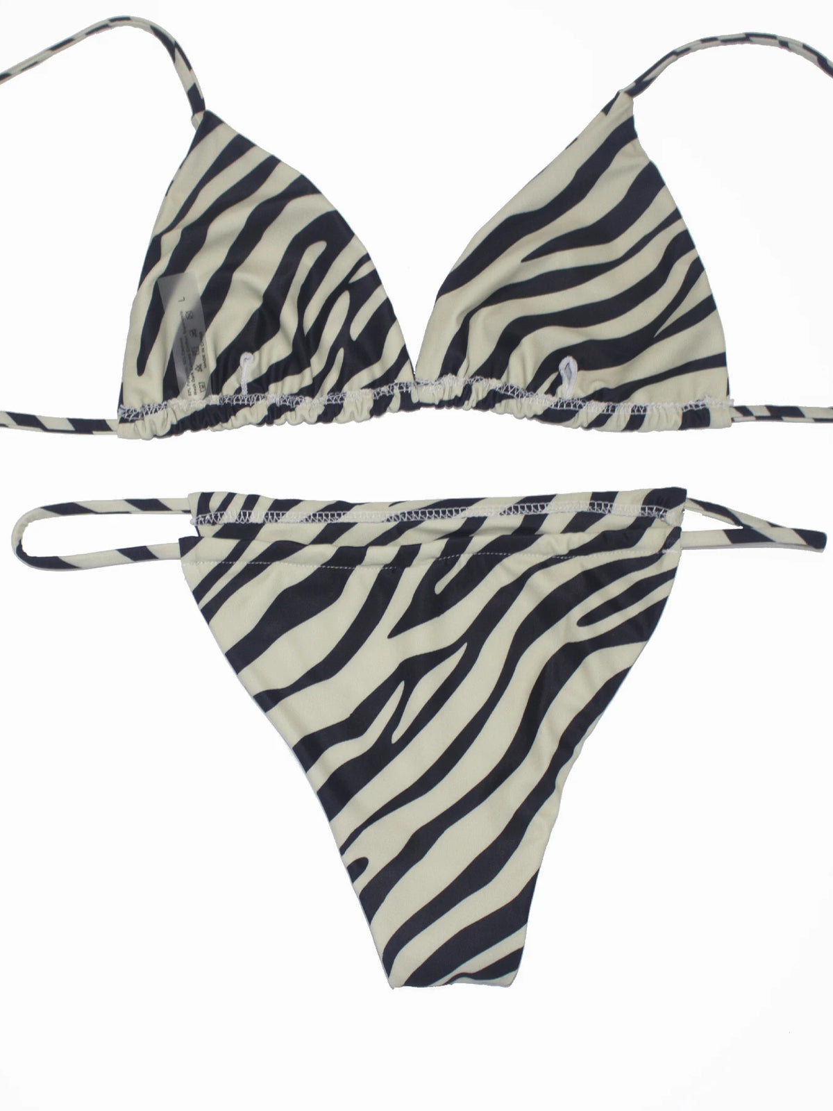 Women's Zebra Stripe Print Bikini Set Casual Sexy Backless Tie Swimwear Top Beach Vacation Two-Piece Swimsuit
