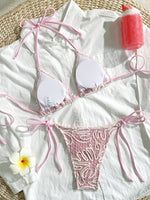Sexy Pink Lace Micro Bikini 2026 Women Brazilian Push Up Bra Tie Side Thong Swimsuit Beach Holiday Bathing Suit 2 Piece Swimwear