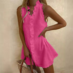 2025 Summer Sexy Casual Mini Dress Women Fashion Elegant Vacation Solid Color Ruffle Sleeveless Vestidos V-neck Loose Dresses