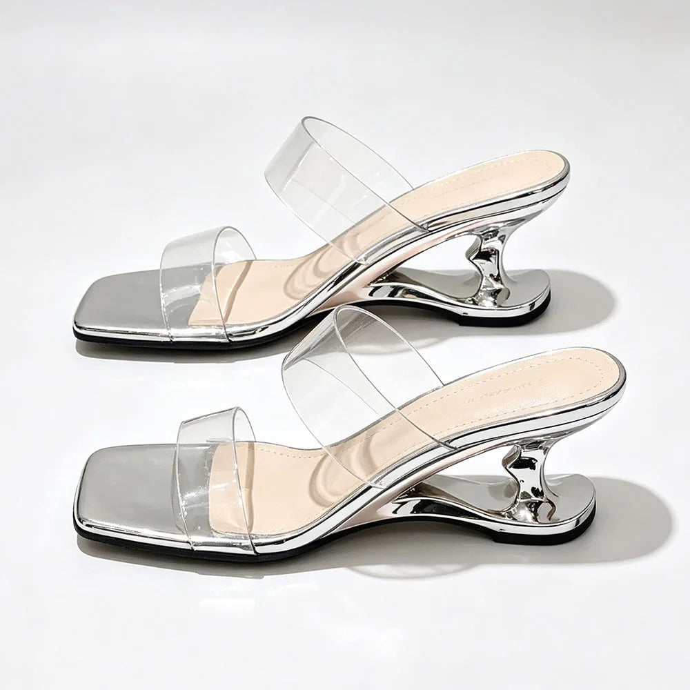 Y2K PVC Transparent Designer Sandals Women Shoes Slip On Hollow Wedge Slide Mules Beach Vacation 6cm Comfortable Walking Heels