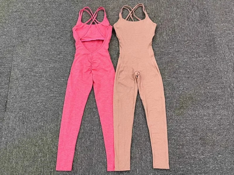 Seamless High-Waisted Peach Hip Yoga Jumpsuit for Women - Fast Drying Sweat-Wicking Tight Running Sports Jogging Gym Activewear