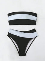 Sexy Bandeau Bikini 2026 Women Black Patchwork Striped Push Up High Waist Swimsuit Summer Bathing Suit 2 Piece Swimwear Biquini
