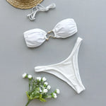 DEKA Bandeau Bikini Summer Beach Classic Strapless Swimsuit Women Sexy Tie Side Shiny Metal Hardware Ring Bandeau Bikni Beach
