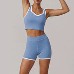 Summer Color Contrast Yoga Suit Women Shock-absorbing Sports Bra High Waist Hip Lifting Shorts Training Running Fitness Outfits
