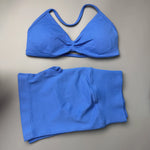 2 Pieces Gym Set Women Workout Clothes Scrunch Shorts Set Halter Sports Bra Fitness Top Woman Sportswear Yoga Set Outfits