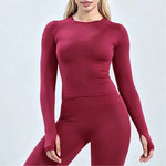 HISTELLO Defy Long Sleeve Top Women Fitness Pilates Clothes Seamless Round Neck Sports Shirt Slim Fit Activewear Gym Workout Top