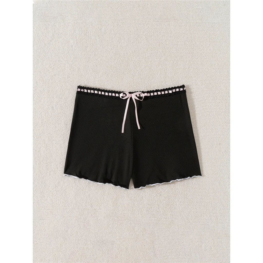 XS - L Bow Mini Shorts Ribbed Bikini Bottom Swim Brief Women Swimwear Female Bather Brazilian Tanga Panties Underwear V6538