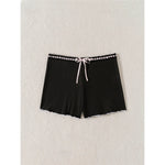 XS - L Bow Mini Shorts Ribbed Bikini Bottom Swim Brief Women Swimwear Female Bather Brazilian Tanga Panties Underwear V6538