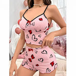 2026 New Women's Pajamas Summer Soft and Comfortable Heart Printed Home Clothes Two Piece Set Sexy Strap Pajama Set Hot Selling