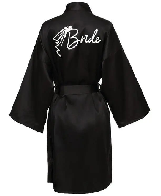 Wedding Party Team Bride Robe With Black Letters Kimono Satin Pajamas Bridesmaid Bathrobe SP033