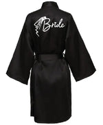 Wedding Party Team Bride Robe With Black Letters Kimono Satin Pajamas Bridesmaid Bathrobe SP033