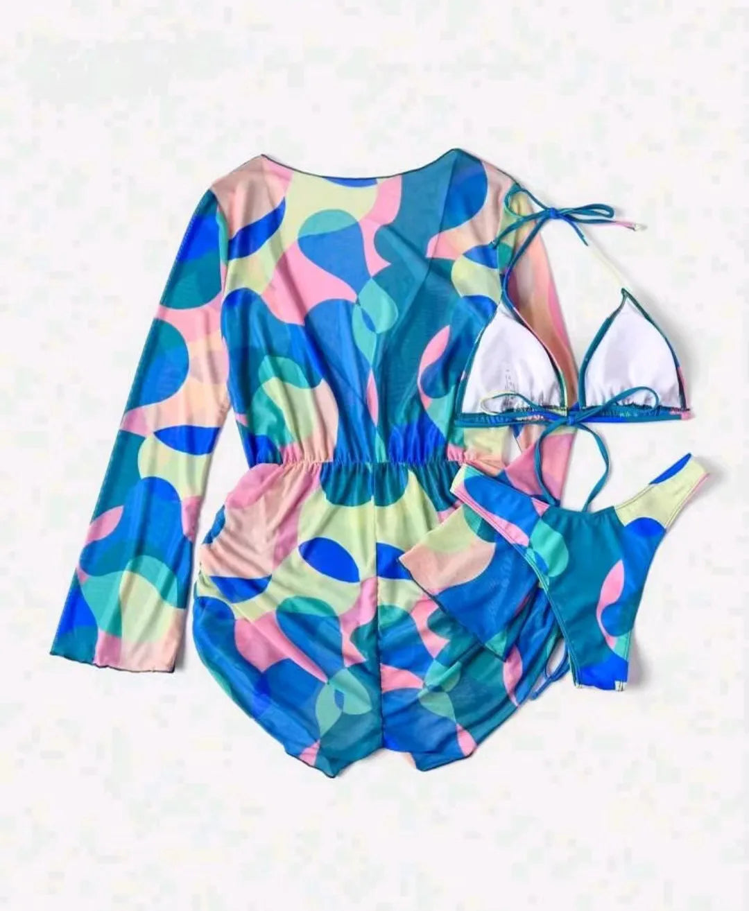 2024 New Swimsuit 3 Pcs Set Thong Bikini with Rompers Womens Jumpsuit Beach Wear Print Swimwear Sexy Bathing Suit Pool Beachwear