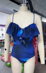 Vintage Orange Gradient Swimwear Women Ruffles Pleate Skirt Sets 2026 Bandeau Push Up Padded Slim Holiday One Piece Swimsuit