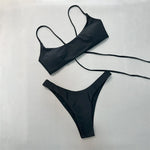 Brown Bandeau Micro Bikini Set Back String Lace-up Sexy Swimsuit Solid Swimwears Woman 2026 High Cut Bathing Suit Bikinis Femmes