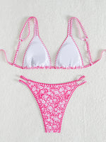 Sexy Orange Print Micro Bikini 2026 Women Double Strap Push Up Bra Hollow Out Thong Swimsuit Beach Bathing Suit Holiday Swimwear