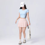 Women High Waist Asymmetrical Tennis Skirt Built-in Shorts Quick Dry Breathable Workout Running Sports Mini Skort