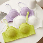New 6 Color Women Cotton Underwear French Sexy 1/2 Cup Push Up Bra Set Fashion Fluorescent Summer Lace Bra and Thongs Lingerie