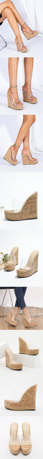 Sexy Summer Outdoor Slipper Slides Sandals Women Retro Super High Heels Sandals Grain Platform Sandals Wedges Shoes Mules