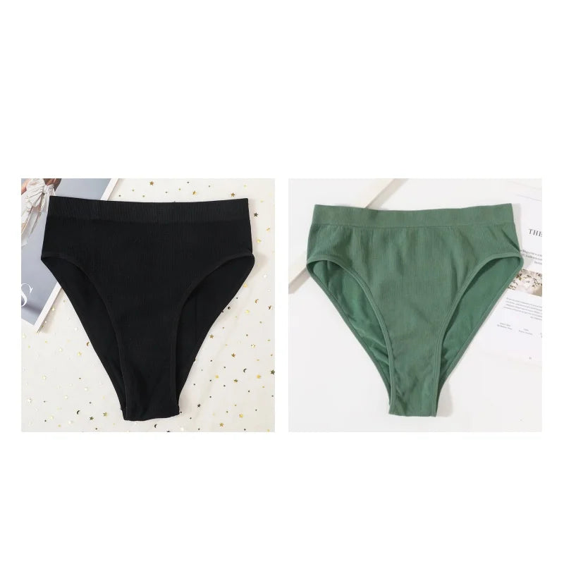 2Pcs/Set Seamless Panties High Waist Briefs Women High Leg Cut Panties Female Underpants Sexy Lingerie Solid Color Underwear S-L