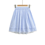 Spring French Style Fresh Slimming Blue Striped Lace Trimmed High Waist A-Line Short Skirt Half Skirt For Woman Casual HMJ9