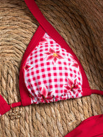 Sexy Red Plaid Floral Print Bikini Set Push Up Bra Pleate Thong Swimsuit Women 2026 Summer Bathing Suit Holiday Swimwear Biquini