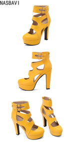 Trendy Hot Sale Summer Fashion Peep Toe Platform High Heels Roman Ankle Sandals Woman's Hollow Out Party Sandals Plus Size 34-50