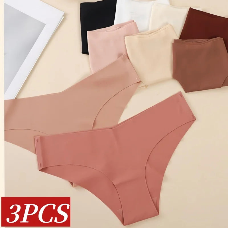 3Pcs/Set Women Seamless Low Rise Bikini Panties Ice Silk Fabric Briefs No Show Underpants Invisible Panties Sexy Lingerie XS-XL
