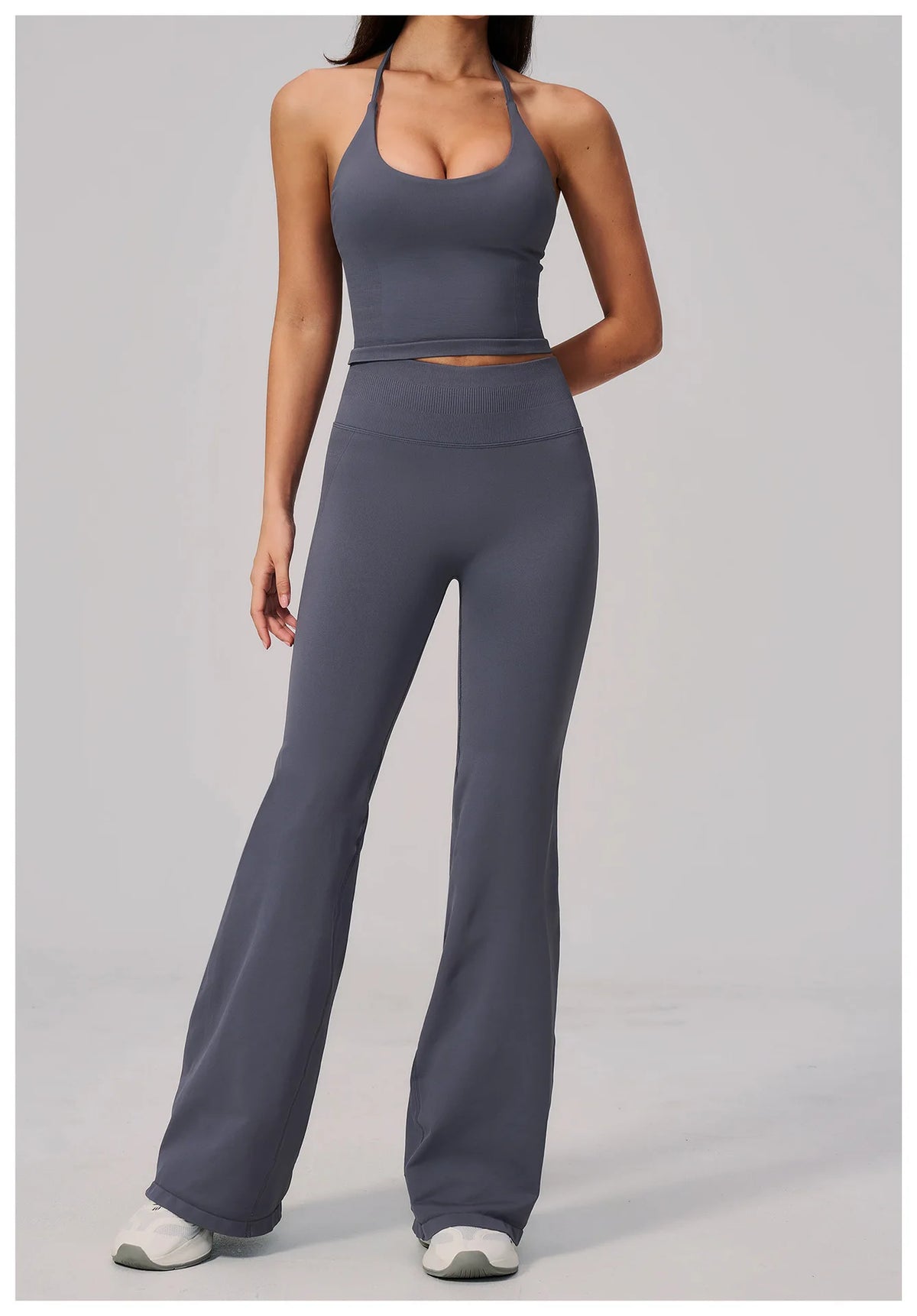New Yoga Sets Women Summer Seamless Thread Hanging Neck Sports Vest Exercise Fitness Suit High Waist Wide Leg Pants Tracksuit