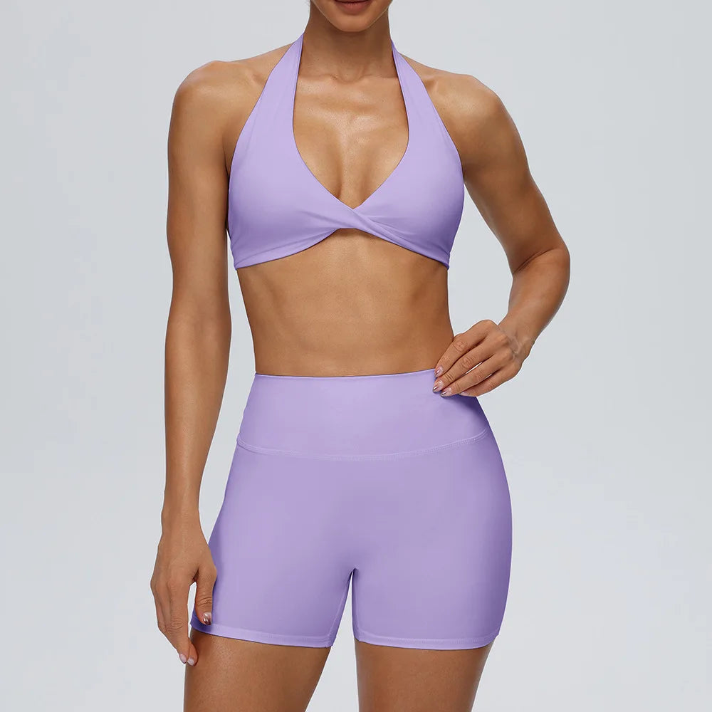 STOUREG Women's Yoga Shorts Set Sports Bra High Waist Tight Gym Running Workout 2 Piece Quick Dry Fitness Activewear