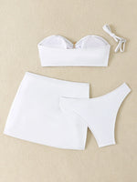 New White 3 Pieces Starfish Bandeau Bikini Set Swimsuit Women Swimwear with Sarong Skirts Dress Beach Wear Cut Out Bathing Suit