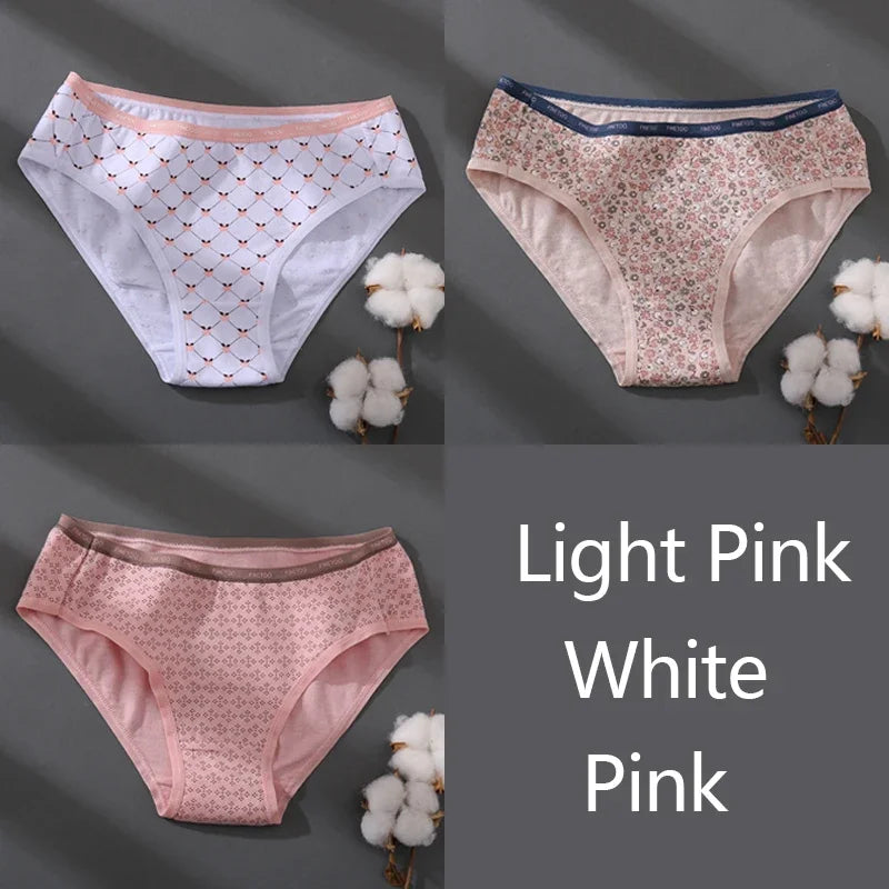 3Pcs/set Women Printing Floral Panties Low-Rise Cotton Briefs Female Comfortable Underwear Female Soft Panties Lingerie M-2XL