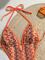 New Sexy Orange Stripe One Piece Swimsuit 2026 Women V Neck Hollow Out Backless Thong Bikini Beach Holiday Bathing Suit Swimwear
