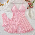Sexy Lace Lingerie Set for Women, Red Hot Sleepwear Nightdress with Matching Panties, V-Neck Sheer Lace Camisole, Romantic Night