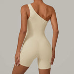 Summer One Shoulder Yoga Short Jumpsuit Women Sexy Cut Out Backless Scrunch Booty One Piece Suit Gym Workout Fitness Clothes