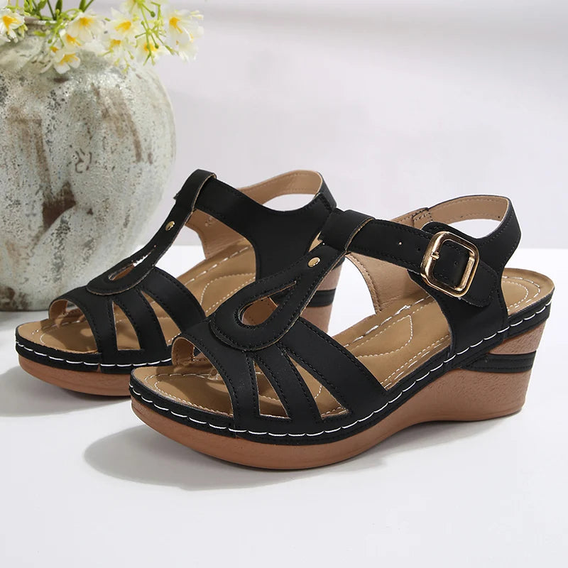 Plus Size 43 Ankle Buckle Wedges Sandals Women Summer Thick Sole Gladiator Sandals Woman Lightweight Non Slip Casual Sandles