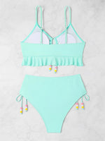 2026 High Waist Bikini Women Drawstring Swimwear Female Ruffle Swimsuit Solid Bathers Bathing Swimming Swim Suit Beachwear