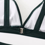 2023 New Sexy V-Neck Ribbed Bikini High Waist Swimsuit Women Solid Push Up Swimwear Female Bathing Suit Bikini Set Beachwear