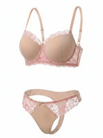 Women's Push Up Bra Set with Eyelash Lace Set Trim High Elasticity Smooth Cup 3D Tailoring Invisible Underwear Set B2631