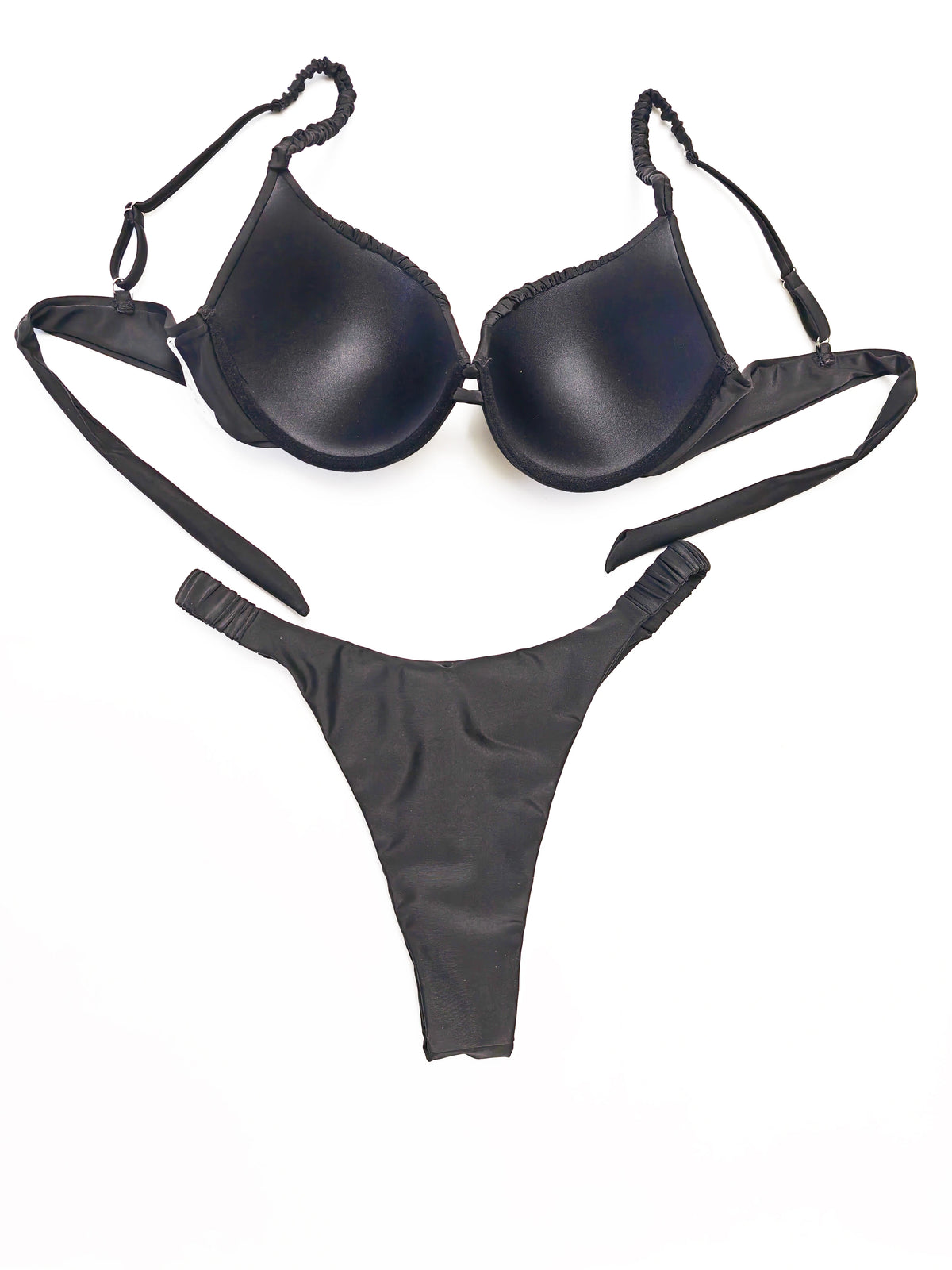 New pleated hard cup sexy bikini solid color swimsuit women's separate strap support vacation adjustable halter bikini