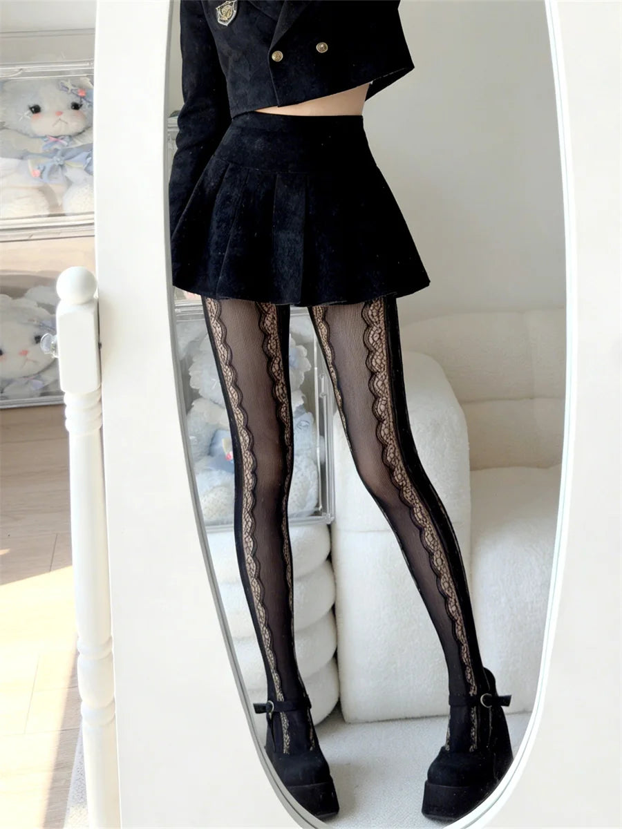 Women Y2K Lace Tights Stocking Elastic Fishnet Tights Pantyhose for Dress Date Club Cosplay Leggings Party Streetwear