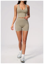 Seamless Gym Yoga Sets Women Breathable I-shaped Shock-absorbing Slim Sports Tank Top High Waist Shorts Training Fitness Suit