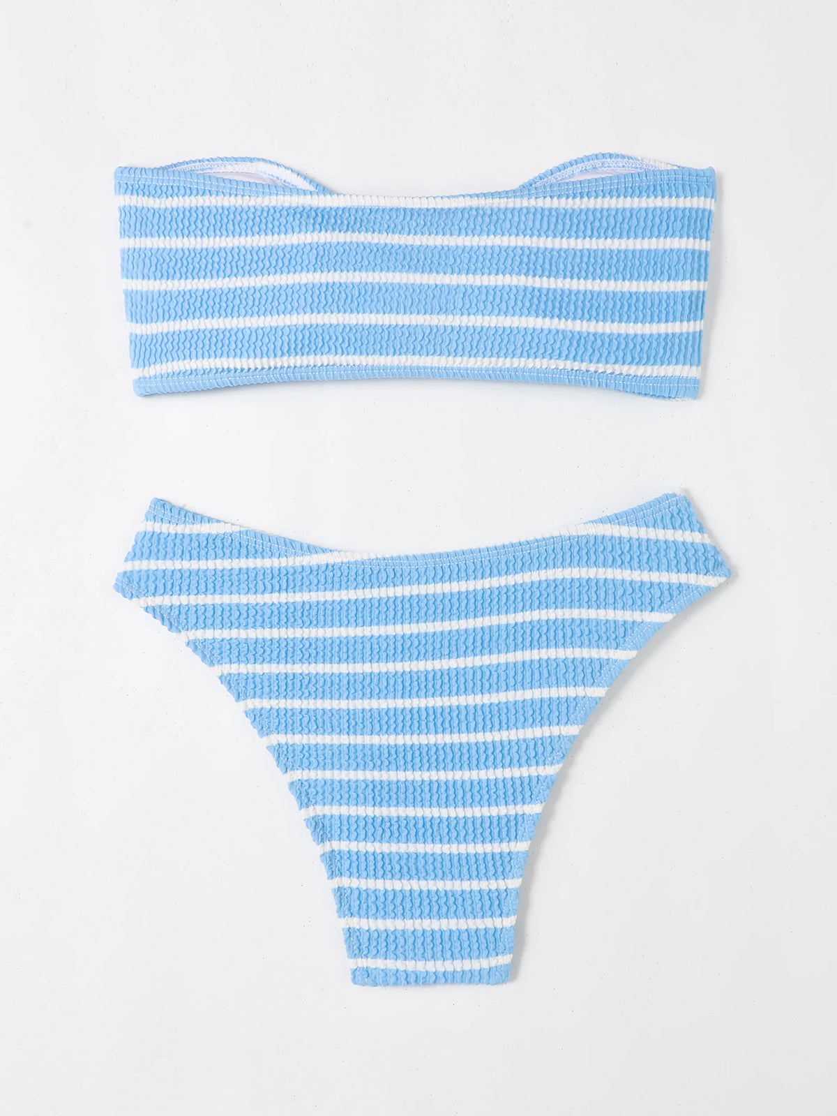 Striped Textured Bandeau Bikinis 2025 Women Sexy Swimsuit Push Up Swimwear Female Bathing Suit Swimming Summer Beachwear