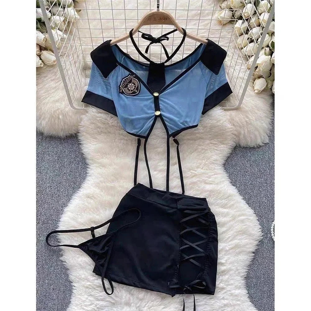 Cosplay Costume Japanese Style Kimono With Apron Ruffle Cosplay VacationPerfect Halloween Outfit Halter Dress Set Outfit Style