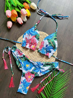 2026 New Women's Swimsuit Neck Hanging Bikini Set Split Beach Swimsuit 2-piece Set with Tassel Decoration