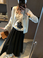 Spliced Lace Elastic High-waisted Slimming Skirt White Lace Trim Skirt Elastic Waist Casual Summer Style Skirt For Women 6S7Q