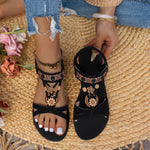 Flower Beaded Bohemian Sandals for Women Summer Roman Style Comfortable Flat Sandals Woman Lightweight Non Slip Beach Shoes