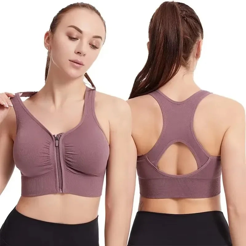 Women Front Zipper Sports Bra Fitness Vest Fashion Wire Free Yoga Gym Top Comfort Workout Sports Underwear