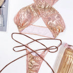 2026 Shiny Halter Thong Bikini Women Swimwear Female Swimsuit Two-Pieces Bikini Set Wrap Around Bather Bathing Suit Swim V2089